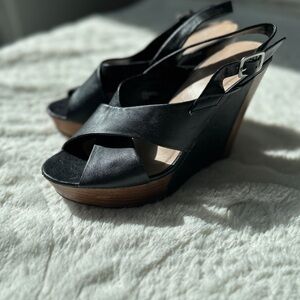 Black Wedge Slingback Sandals Size 9.5